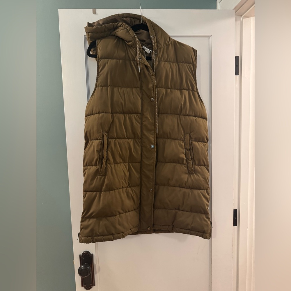 Zella Long Hooded Puffer Vest in Brown Teak - Picture 2 of 3